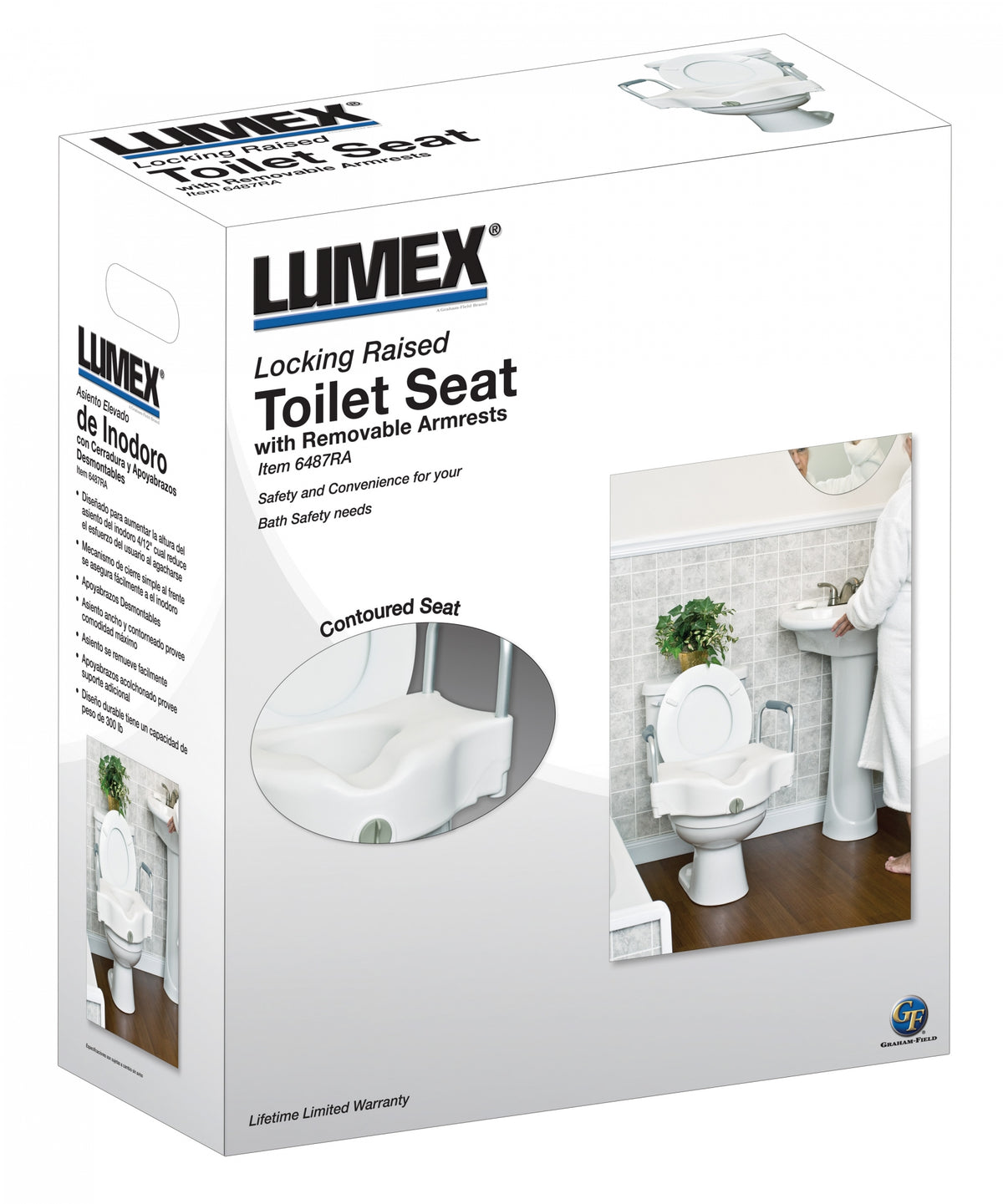 Locking Raised Toilet Seat With Removable Armrests