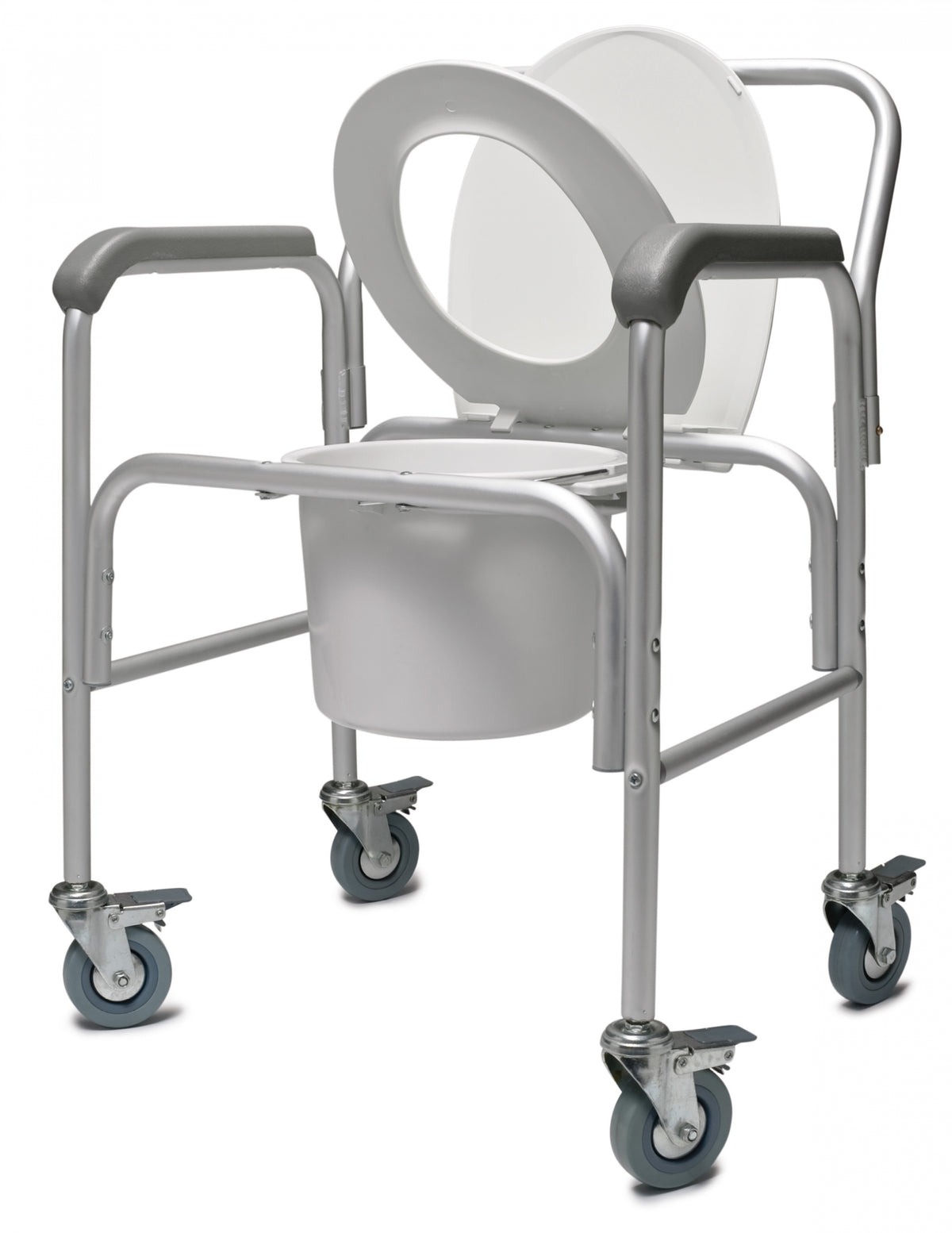3-in-1 Aluminum Commode - Back Bar and Casters