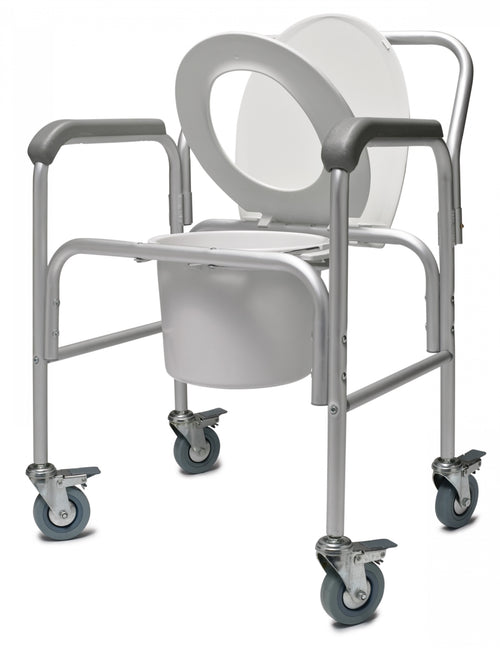 3-in-1 Aluminum Commode - Back Bar and Casters